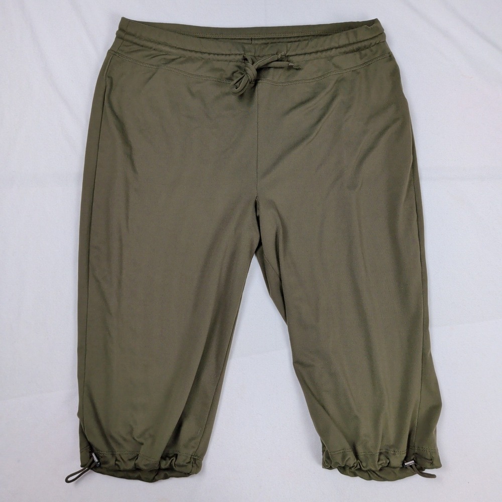 Earthy Olive Green Balloon Capri Activewear Pants XL Drawstring